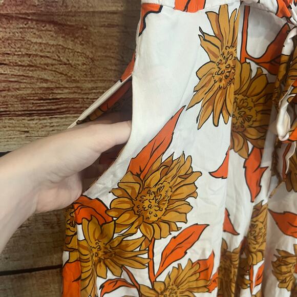 Ivy Street Wide Leg Sunflower Jumpsuit Medium Fall Leaves Boho Flowy Orange Crop - Picture 5 of 6